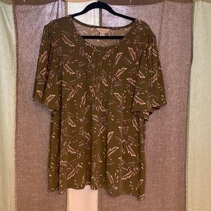 Forest green blouse with feathers